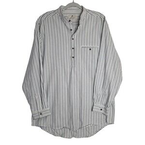 Lee Valley Ireland Mens Grandfather Shirt XL Blue Ivory Striped Cotton Flannel